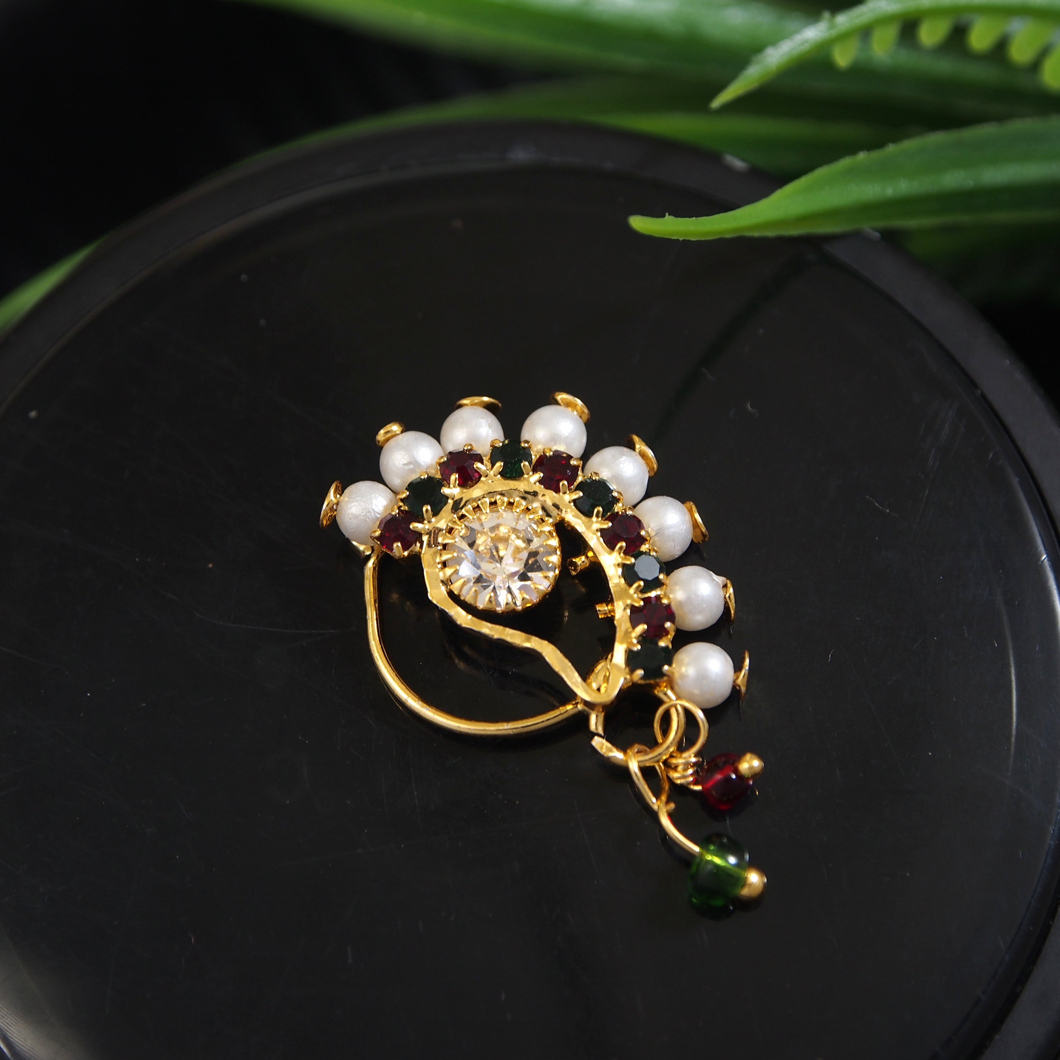 Pearl Nath - Festive Multi-Stone Clip-On Nose Ring for Weddings